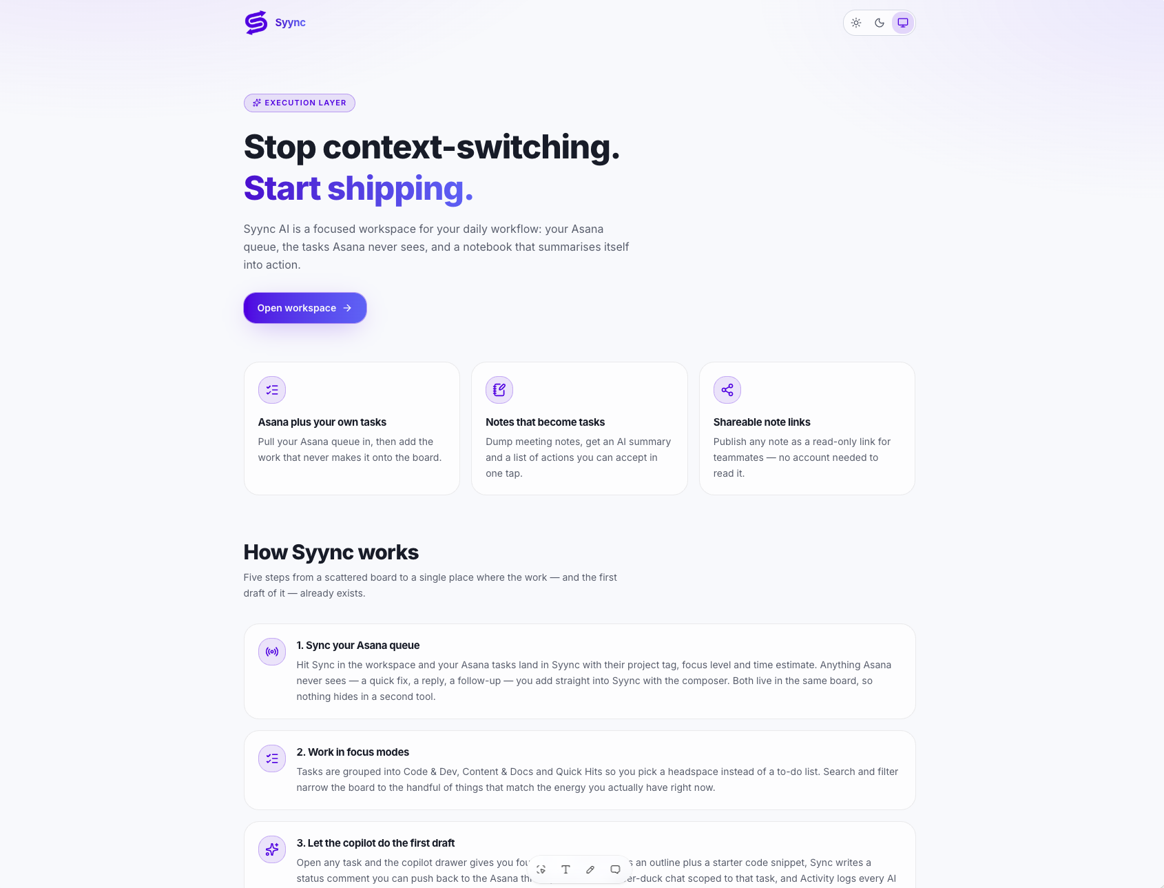 Syync landing page